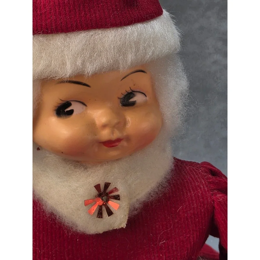 Vintage MCM Christmas Doll Red Corduroy Dress Dish Soap Bottle Doll 12.5 Inch